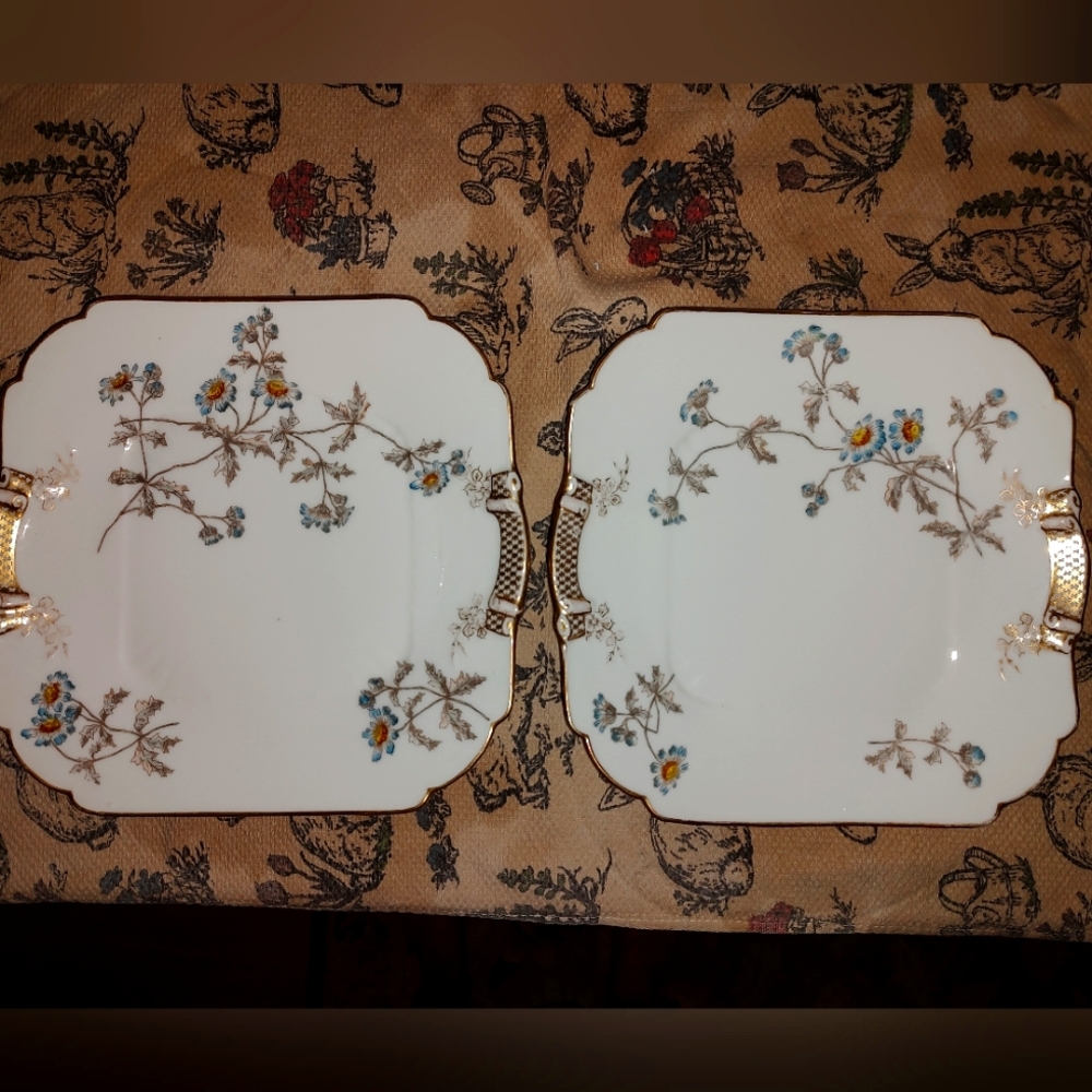 CF Haviland Limoges Vintage White and 2 Gold Porcelain Floral Plates